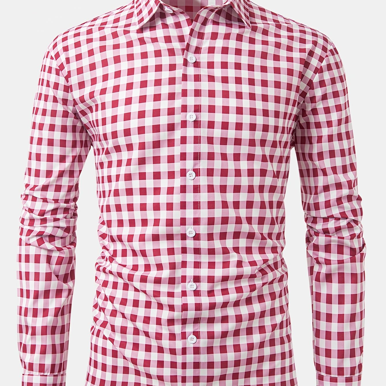 1pc Printed Plaid Long-sleeve Shirt with Lapel and Button-up Cardigan Style Casual Shirt