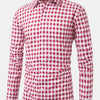 Rosy Brown 1pc Printed Plaid Long-sleeve Shirt with Lapel and Button-up Cardigan Style Casual Shirt