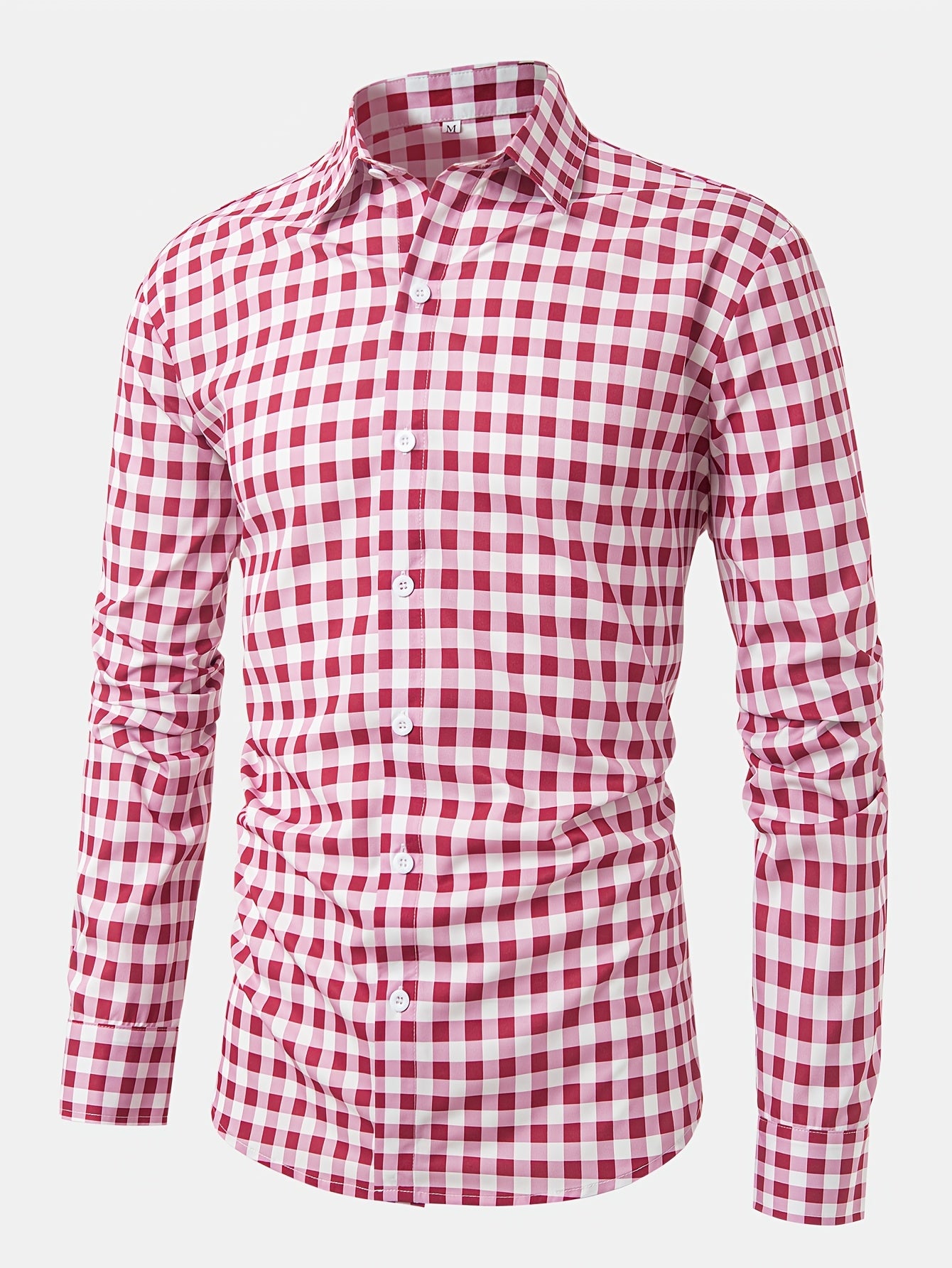 1pc Printed Plaid Long-sleeve Shirt with Lapel and Button-up Cardigan Style Casual Shirt