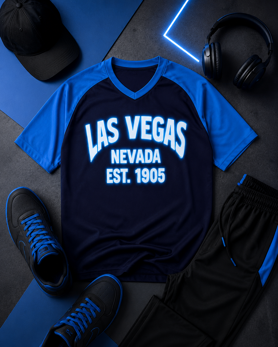 Las Vegas Nevada Graphic T-Shirt – Blue and Black Neon Style Tee