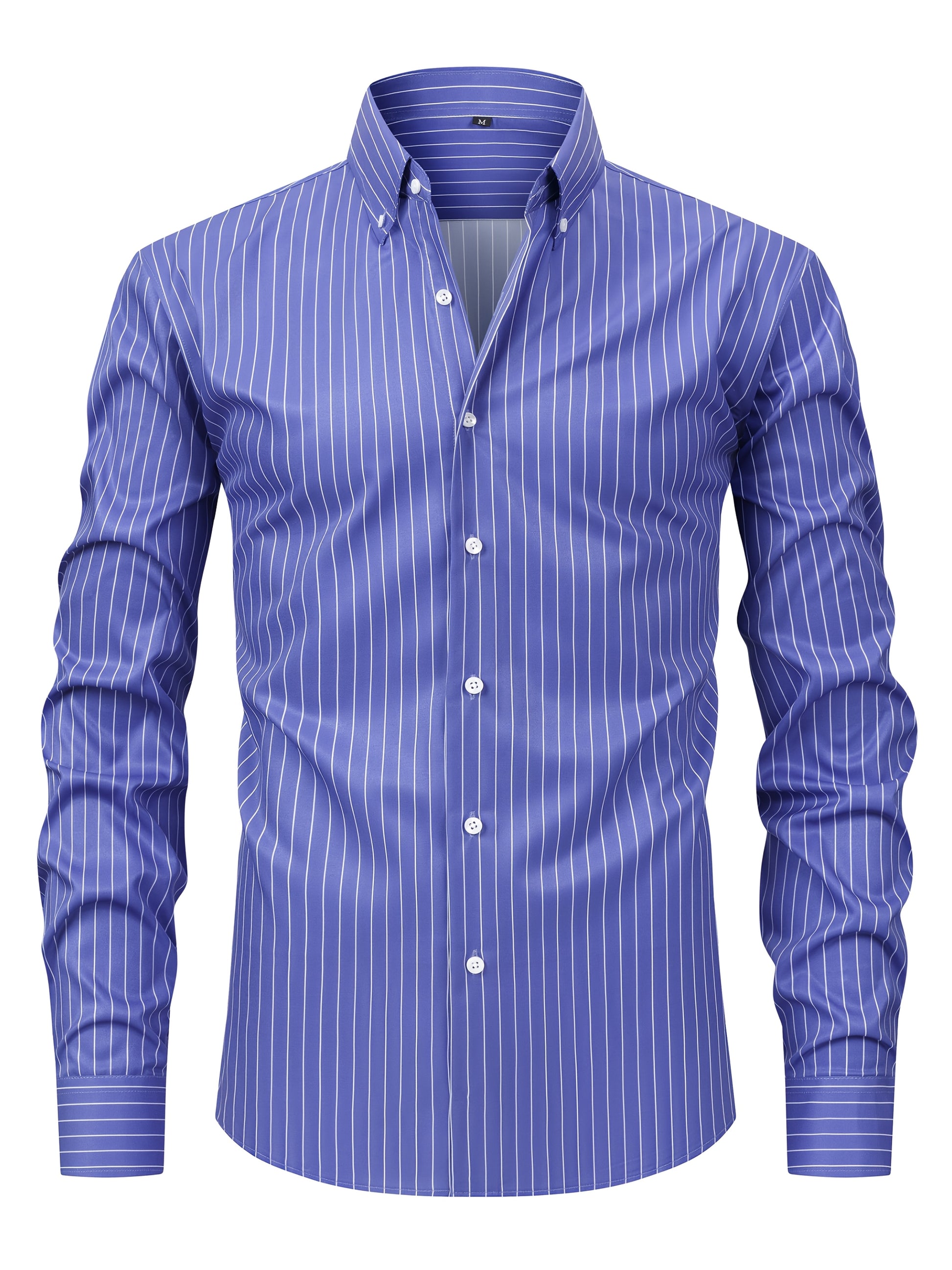 White Smoke Men's Fashion Casual Digital Stripe Long-Sleeve Shirt, Stretch Wrinkle-Resistant Premium Versatile Lightweight Date Shirt