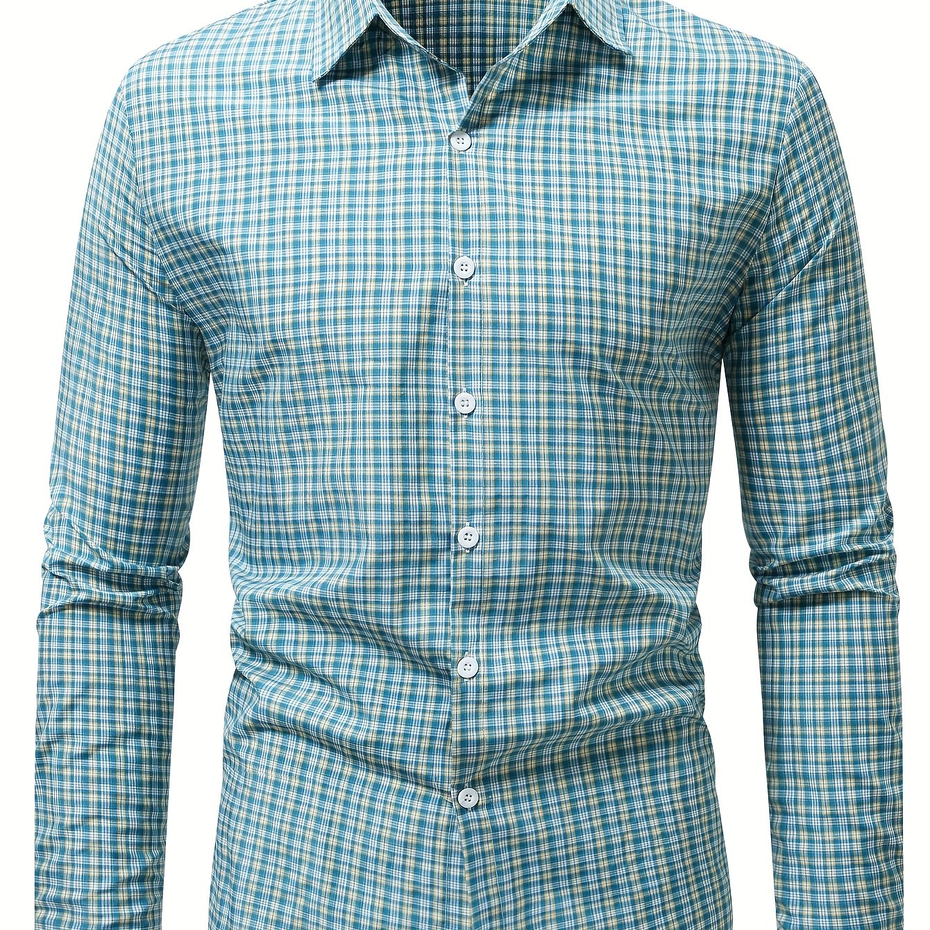 Plaid Casual Turn- Collar Shirt