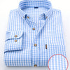 Powder Blue 1pc Men'S Casual Plaid Shirt | Long Sleeve, Non-Stretch Fabric, Single Breasted, Left Chest Pocket, Ideal for Daily Commute and Business Casual Occasions