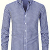 Dark Gray Men's Slim Fit Long Sleeve Shirt - Black & White Classic Plaid Pattern, Business Casual Button-Up Shirt, Machine Washable Summer Office & Formal Wear, Business Casual Wear | Collared Shirt | Stylish Checkered Pattern