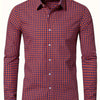 Maroon Men's Plaid Button- Shirt, Regular Fit, Long Sleeve, Casual Business Shirt