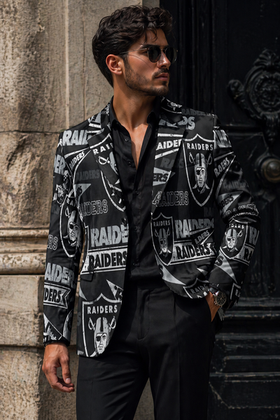Las Vegas football style black blazer – game day streetwear jacket