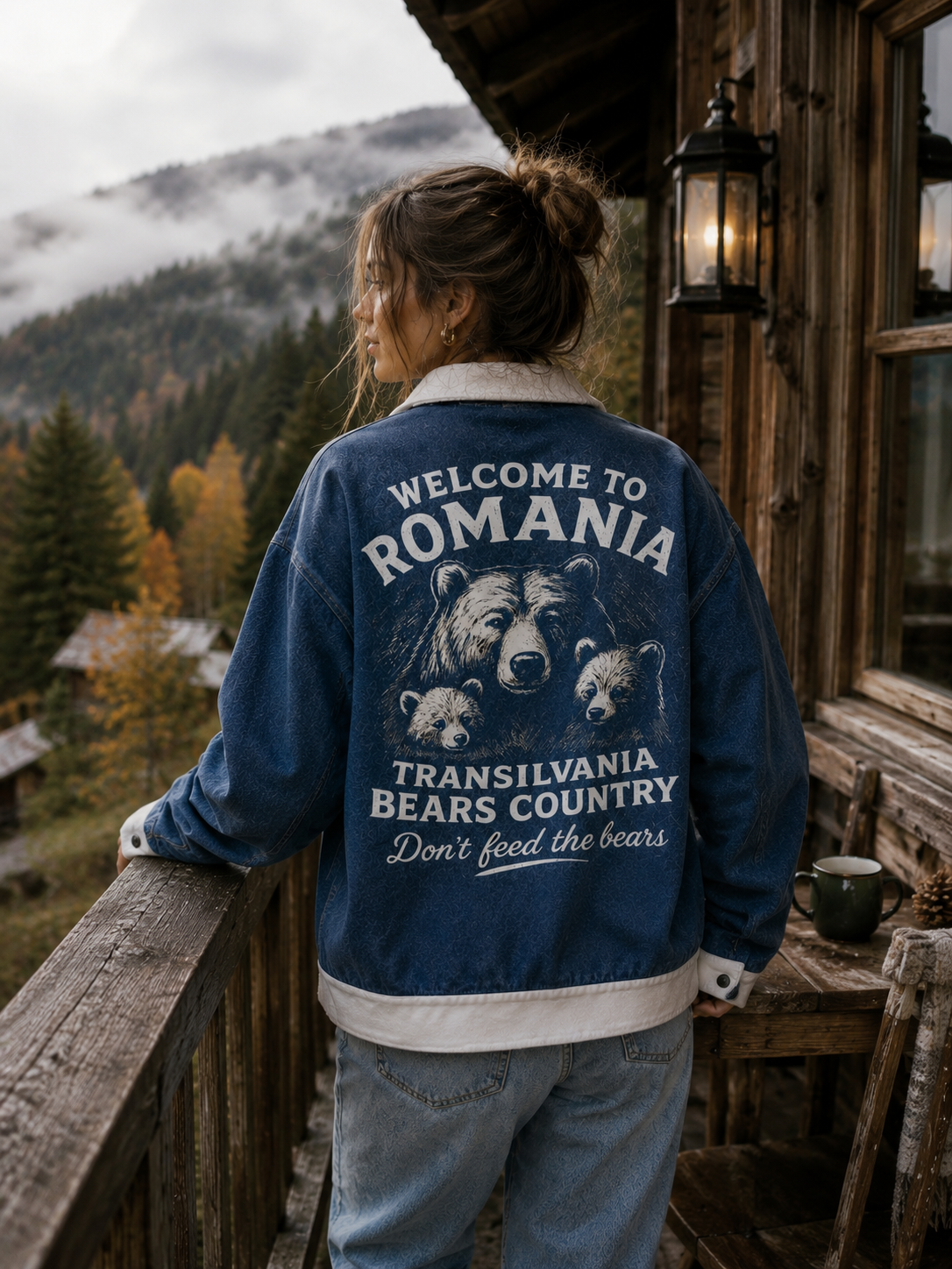 Romania Bear Country Vintage Denim Jacket – Cozy Transylvania Streetwear Jacket streetwear fashion product image 3