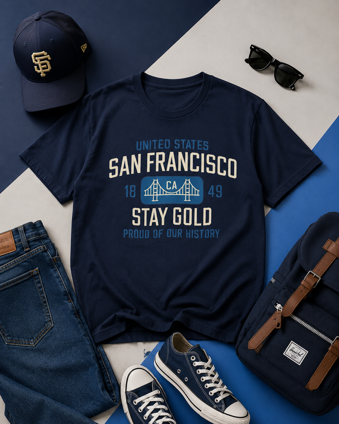 San Francisco Stay Gold Graphic T-Shirt – Golden State Heritage City Design streetwear fashion product image 1