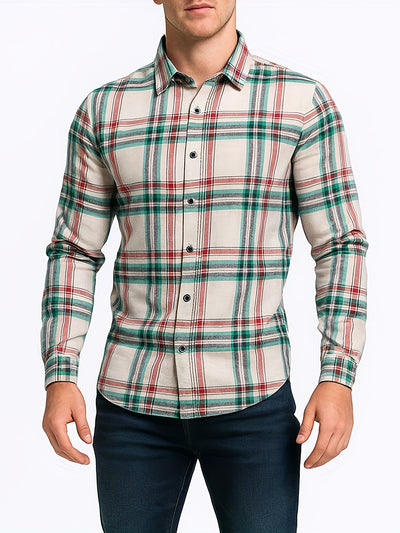 White Smoke Men's Business Casual Long Sleeve Shirt, Plaid Shirt for Men