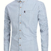 Light Steel Blue Kingstiger Men's casual slim cotton plaid shirt, Casual Breathable Lapel Button Up Long Sleeve Shirt Top for City Walk Street Hanging Outdoor Activities