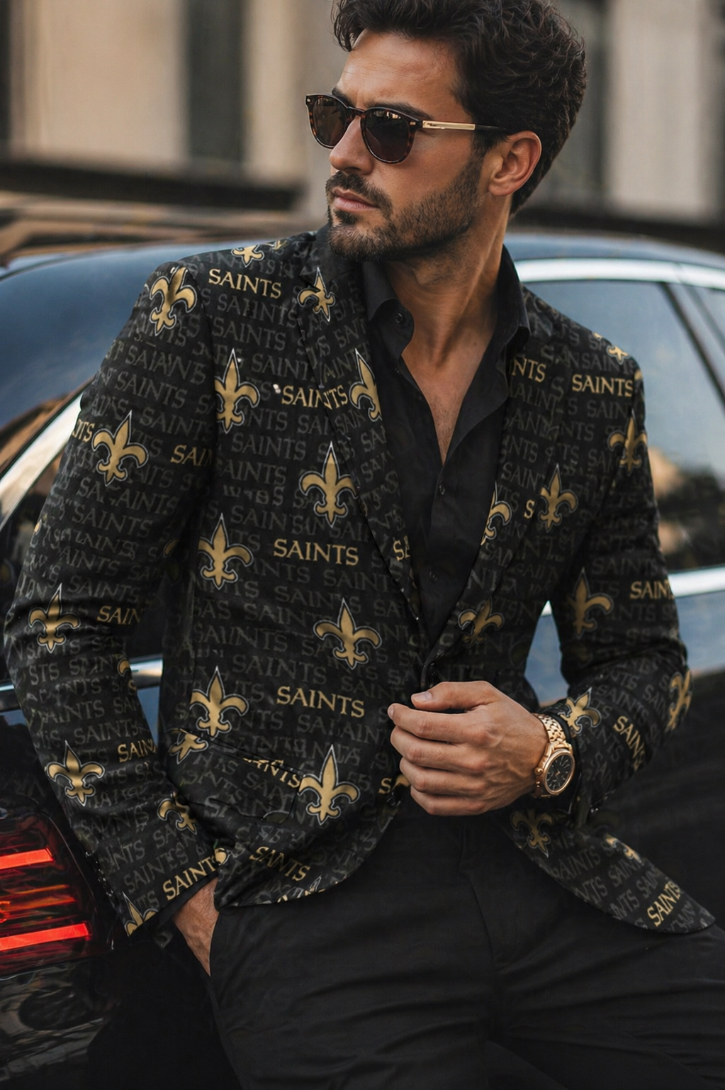 New Orleans Football Blazer Men Black Gold Game Day Jacket Stylish Streetwear