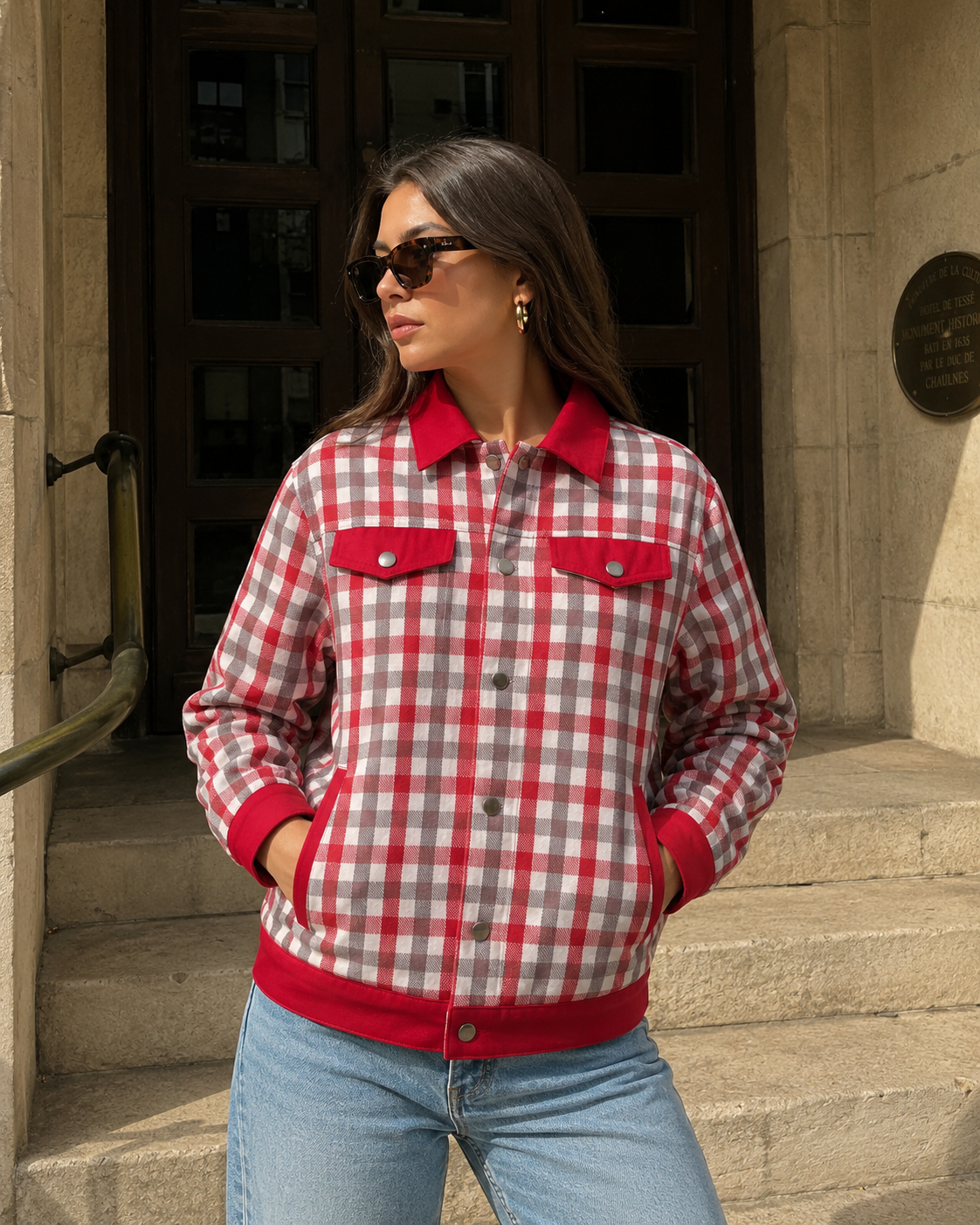 Alabama Crimson Tide Gingham Elephant Game Day Jacket – Trendy Southern Football Streetwear for Women streetwear fashion product image 3