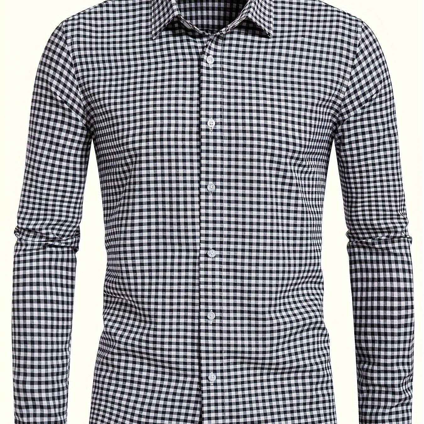 Light Slate Gray Men's Plaid Button- Shirt, Regular Fit, Long Sleeve, Casual Business Shirt