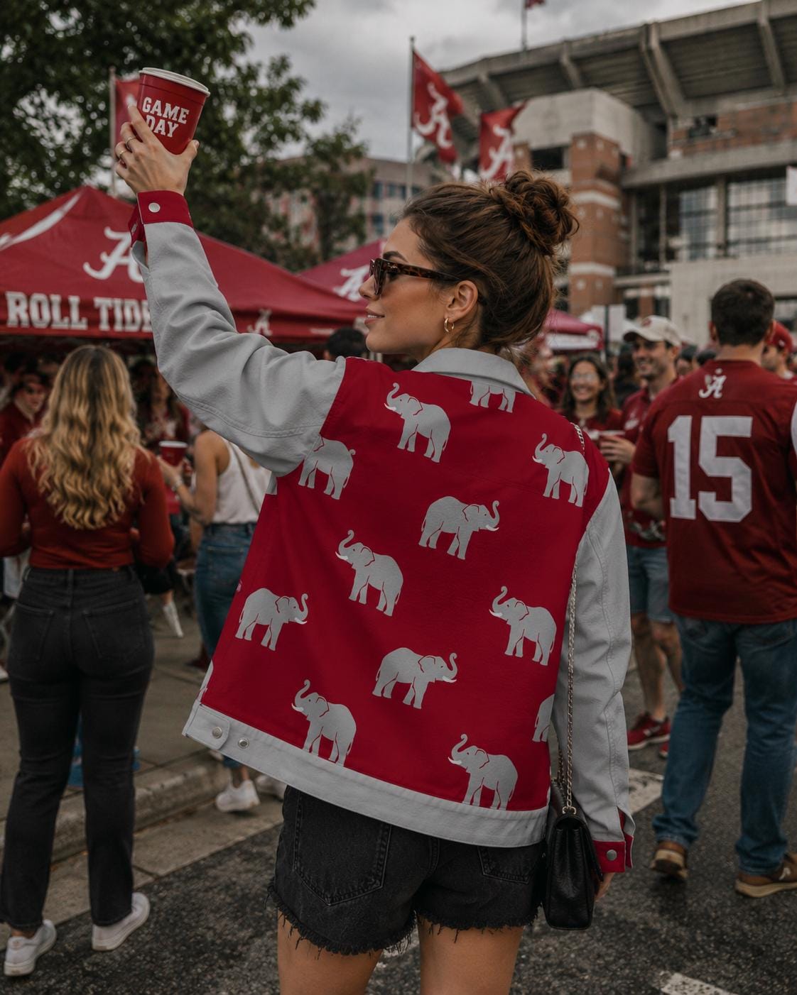Alabama Elephant Print Varsity Jacket Game Day Streetwear for Men and Women