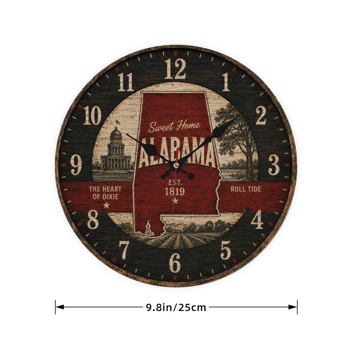 Alabama Rustic Farmhouse Wall Clock, Southern Vintage Decor, Roll Tide Art