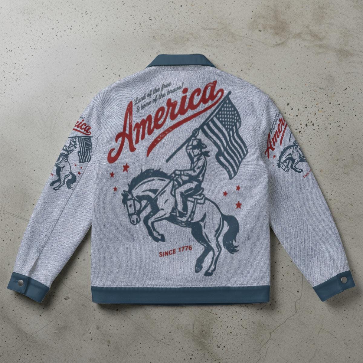 Vintage America Horse Rider Jacket – Retro Patriotic Western Streetwear Coat