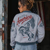 Vintage America Horse Rider Jacket – Retro Patriotic Western Streetwear Coat