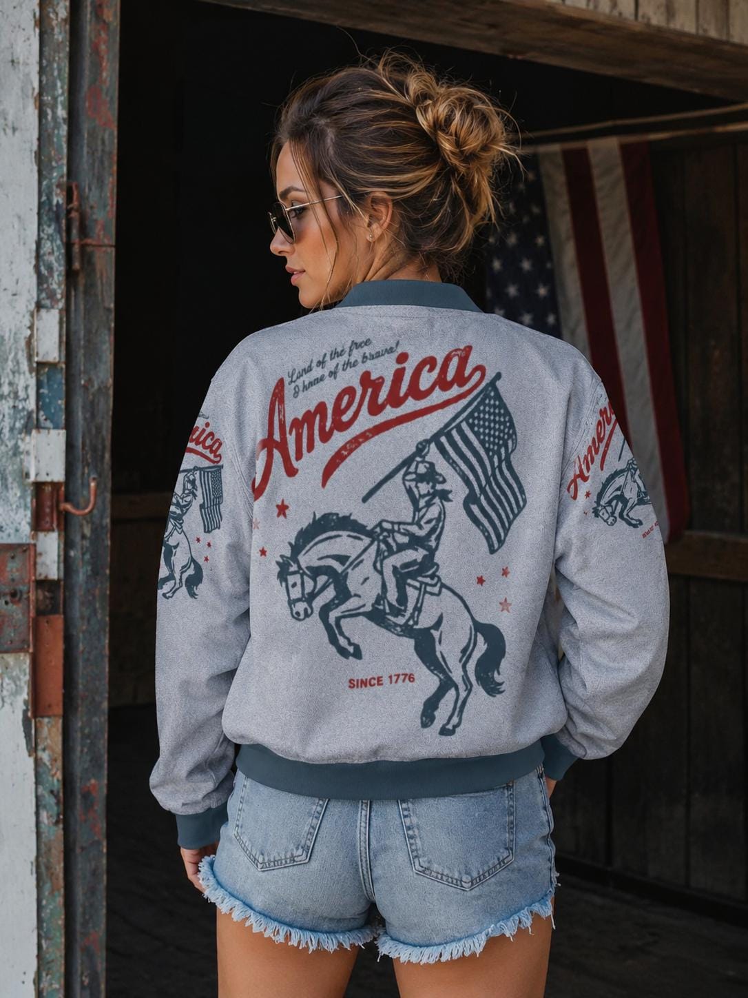 Vintage America Horse Rider Jacket – Retro Patriotic Western Streetwear Coat