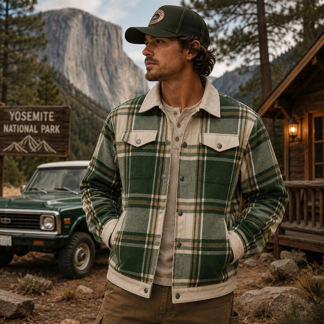 Yosemite National Park Plaid Shacket, Vintage Outdoor Adventure Heritage Coat