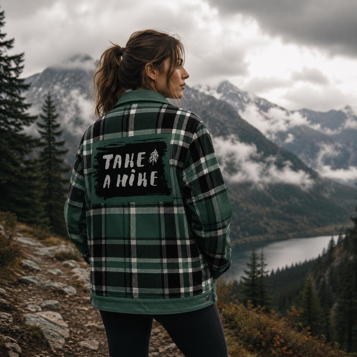 Forest Green Plaid Flannel Shacket Jacket for Women Men – Take A Hike Outdoor Jacket, Hiking Shacket, Cabin Core Coat, Mountain Aesthetic