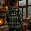 Forest Green Plaid Flannel Shacket Jacket for Women Men – Take A Hike Outdoor Jacket, Hiking Shacket, Cabin Core Coat, Mountain Aesthetic