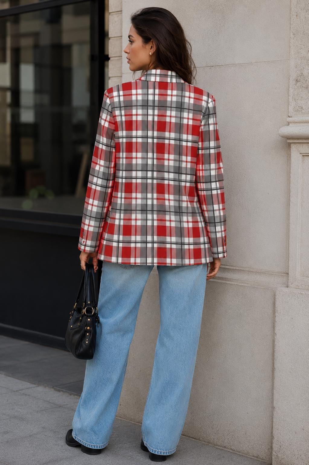 Ohio Red Tartan Plaid Women’s Blazer – Preppy Chic Jacket, Old Money Style Plaid Coat, Game Day Fashion Blazer, Elegant Streetwear Jacket