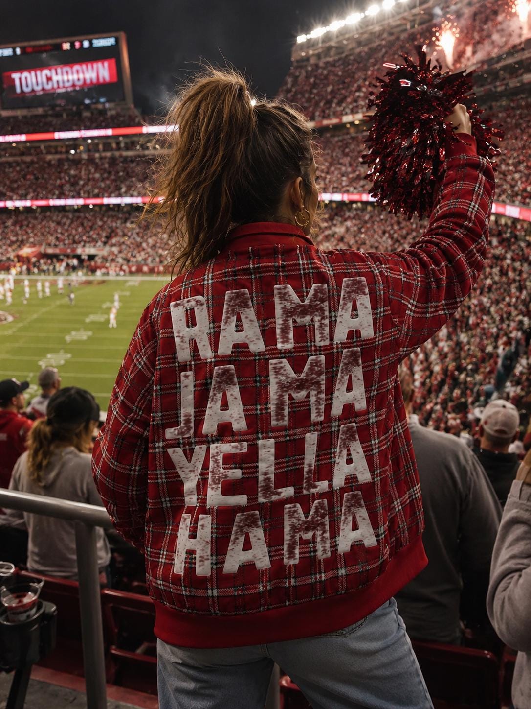 Alabama Plaid Game Day Jacket – Vintage Crimson Football Streetwear for Women