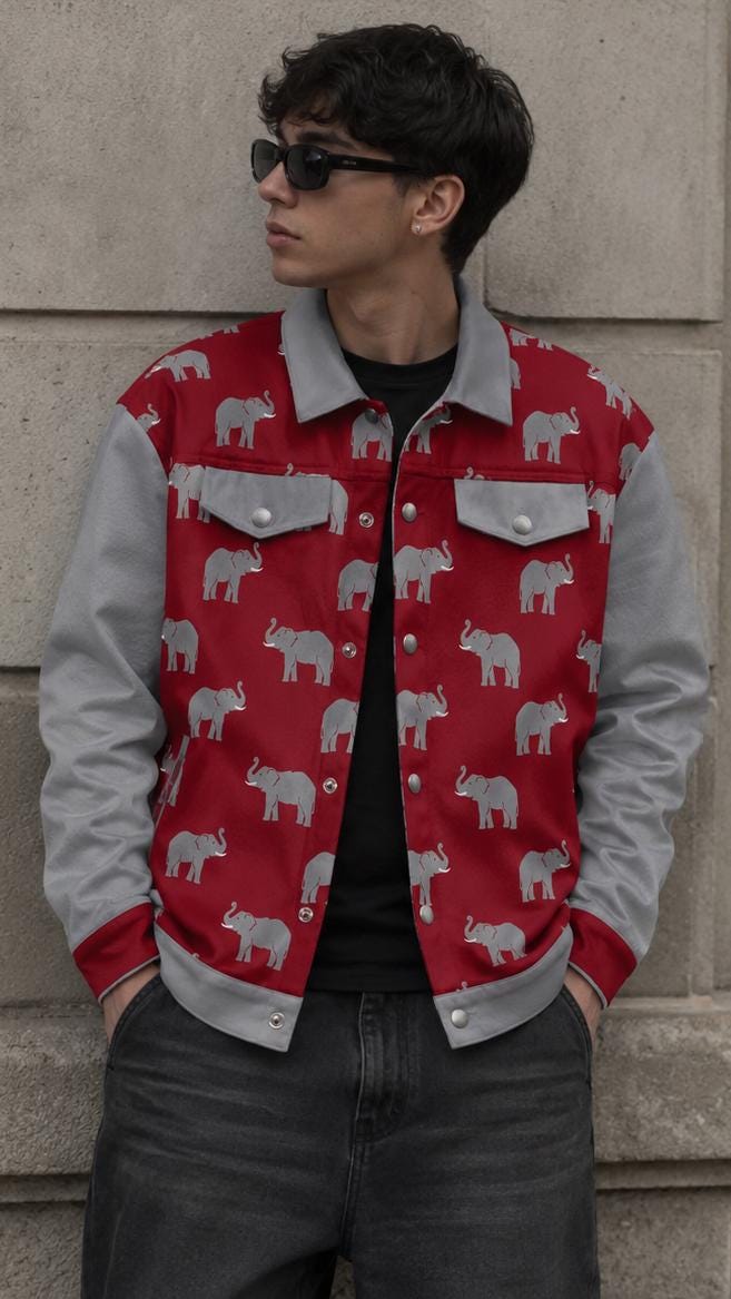 Alabama Elephant Print Varsity Jacket Game Day Streetwear for Men and Women