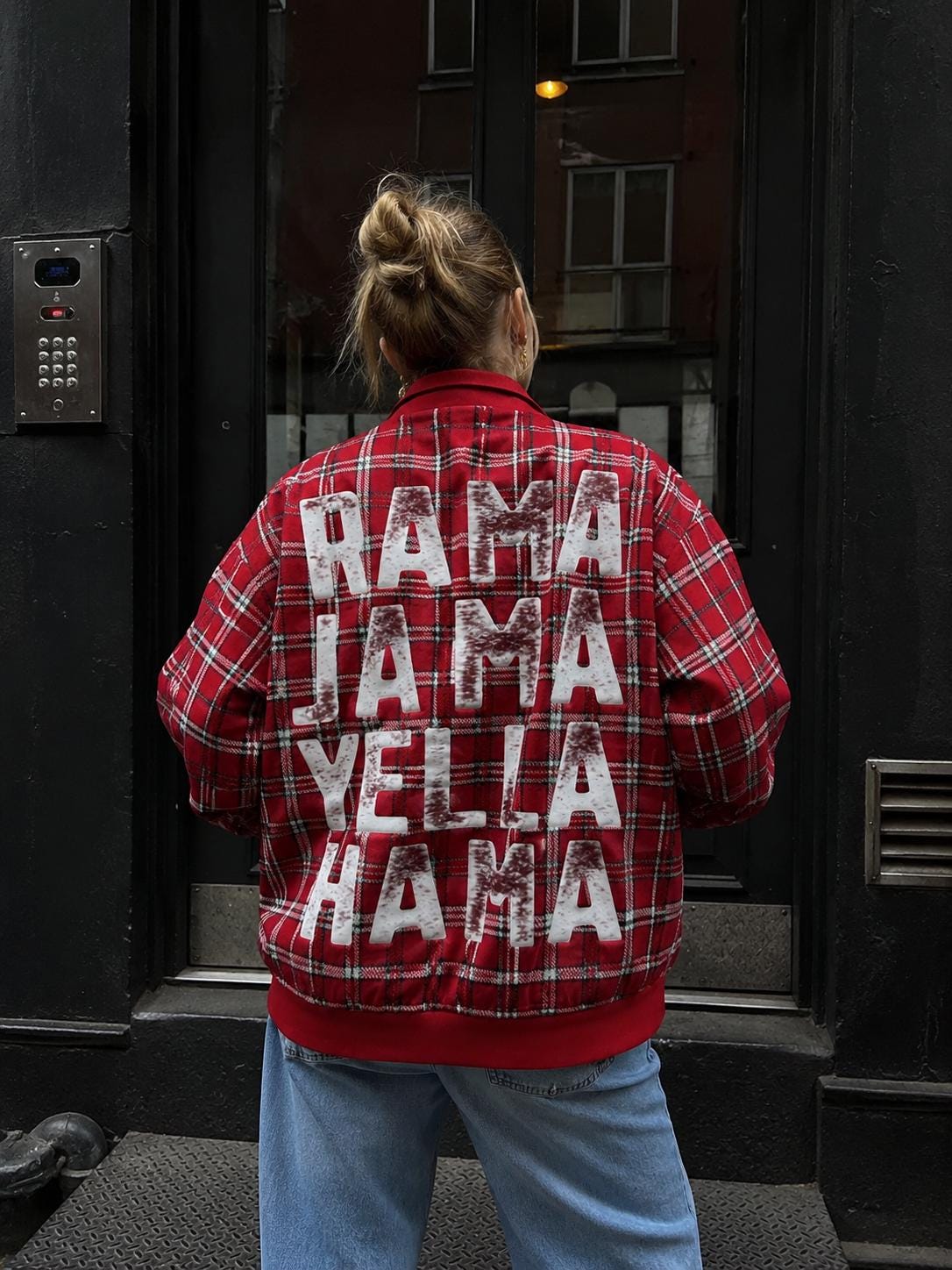 Alabama Plaid Game Day Jacket – Vintage Crimson Football Streetwear for Women