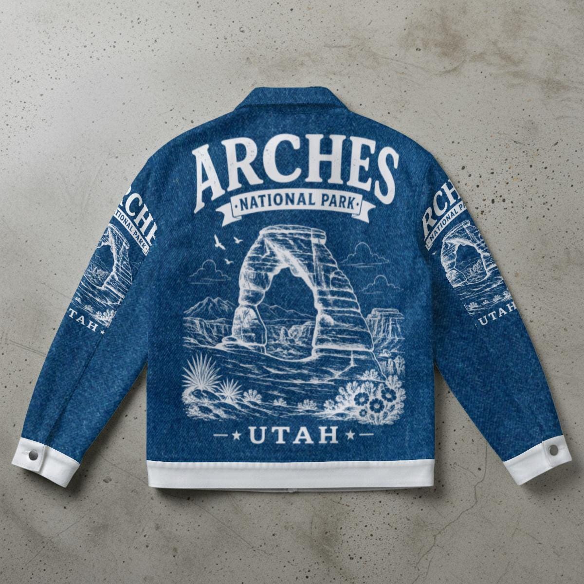 Arches National Park Graphic Denim Jacket, Vintage Western Streetwear Coat