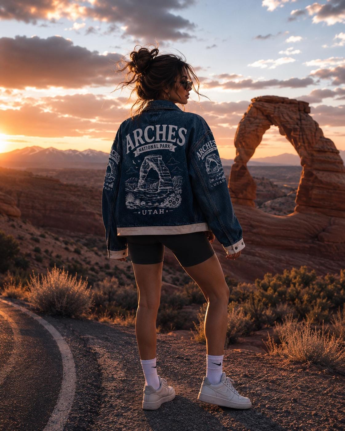 Arches National Park Graphic Denim Jacket, Vintage Western Streetwear Coat