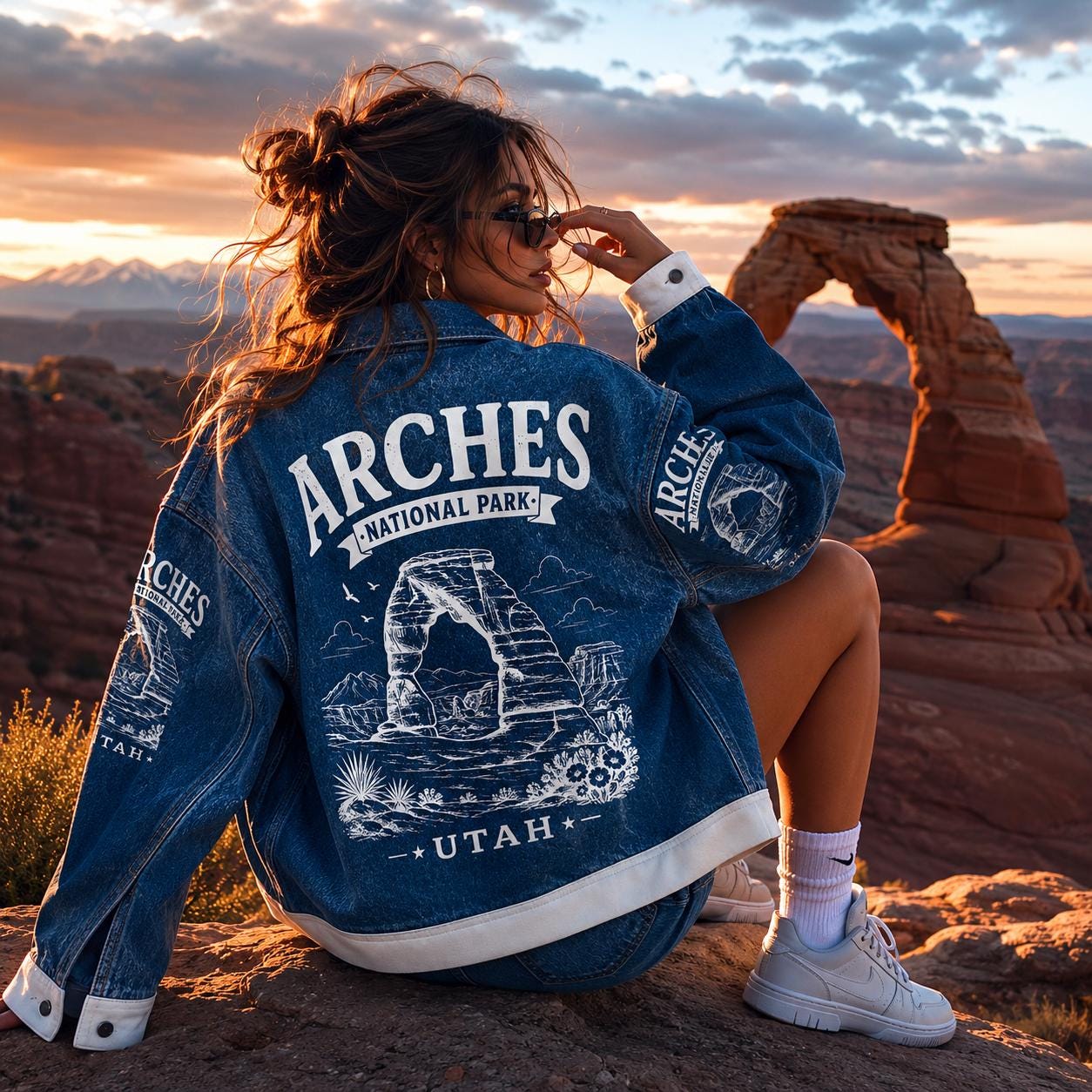 Arches National Park Graphic Denim Jacket, Vintage Western Streetwear Coat