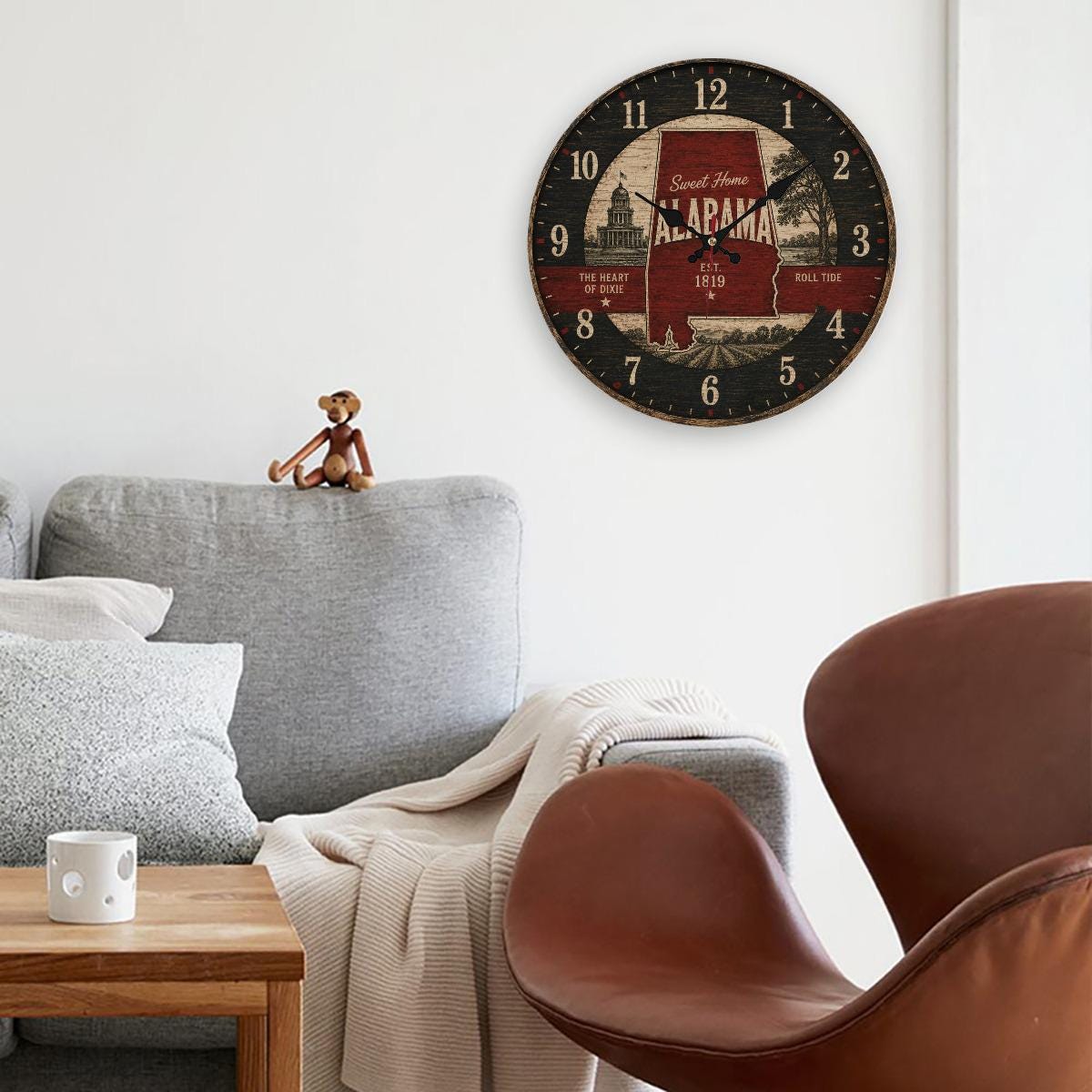 Alabama Rustic Farmhouse Wall Clock, Southern Vintage Decor, Roll Tide Art