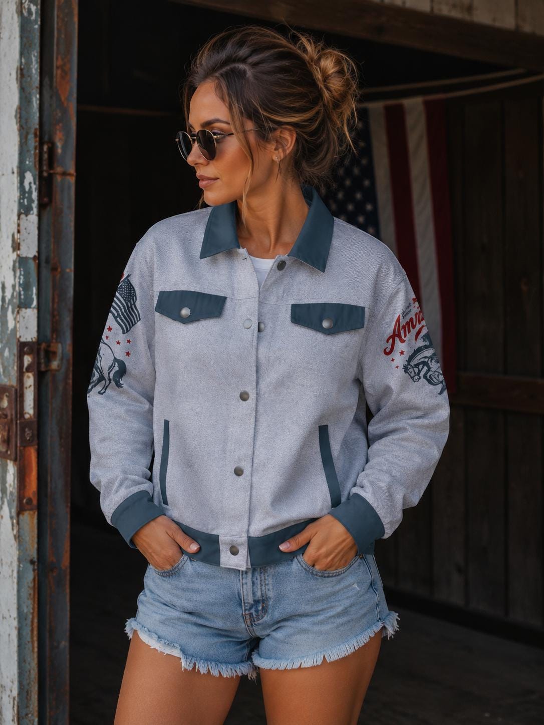 Vintage America Horse Rider Jacket – Retro Patriotic Western Streetwear Coat