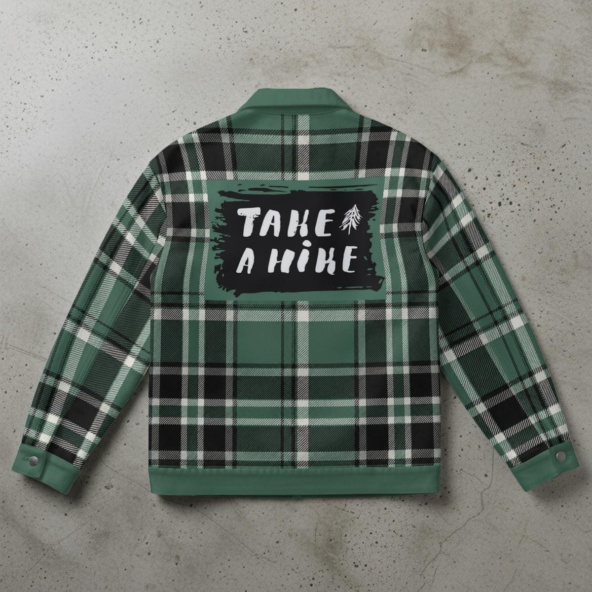 Forest Green Plaid Flannel Shacket Jacket for Women Men – Take A Hike Outdoor Jacket, Hiking Shacket, Cabin Core Coat, Mountain Aesthetic