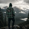 Forest Green Plaid Flannel Shacket Jacket for Women Men – Take A Hike Outdoor Jacket, Hiking Shacket, Cabin Core Coat, Mountain Aesthetic