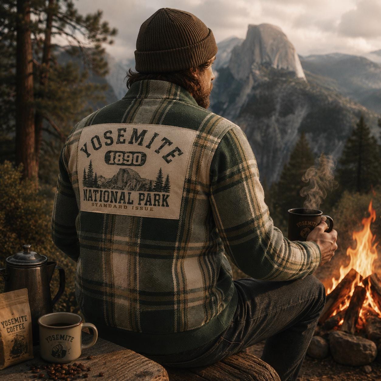 Yosemite National Park Men’s Thick Knit Fleece Jacket – Plaid Sherpa Lined Outdoor Zip Up Jacket, Cabin Hiking Coat, Mountain Winter Jacket