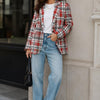 Ohio Red Tartan Plaid Women’s Blazer – Preppy Chic Jacket, Old Money Style Plaid Coat, Game Day Fashion Blazer, Elegant Streetwear Jacket