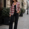 Ohio Red Tartan Plaid Women’s Blazer – Preppy Chic Jacket, Old Money Style Plaid Coat, Game Day Fashion Blazer, Elegant Streetwear Jacket