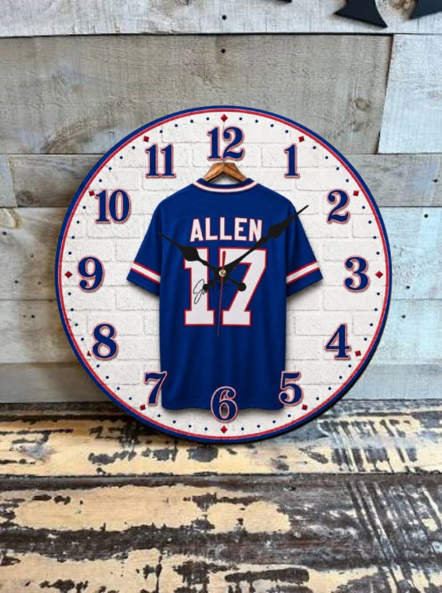 Josh Allen Jersey Buffalo Bills inspired Wooden Round Wall Clock 9.8"x9.8" (Made in USA)